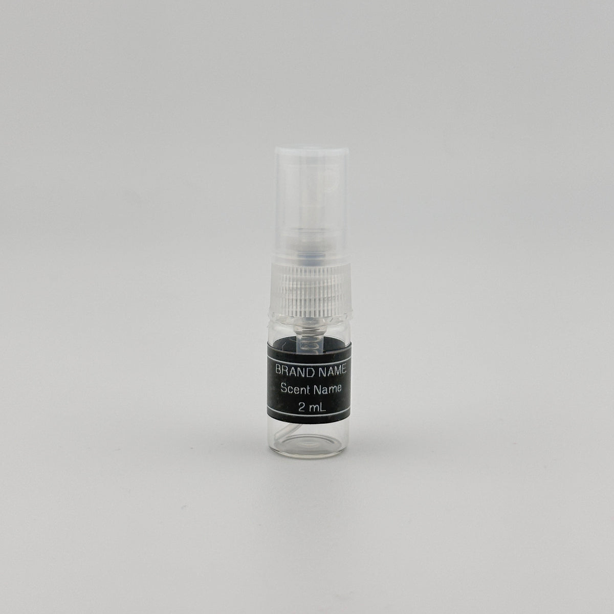 2 mL perfume sample spray atomizer with label