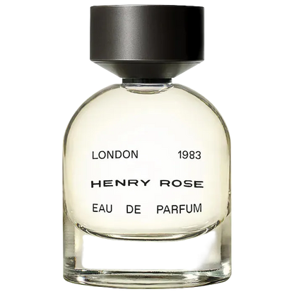 Perfume bottle labeled 'Henry Rose London 1983 Eau de Parfum' on a white background