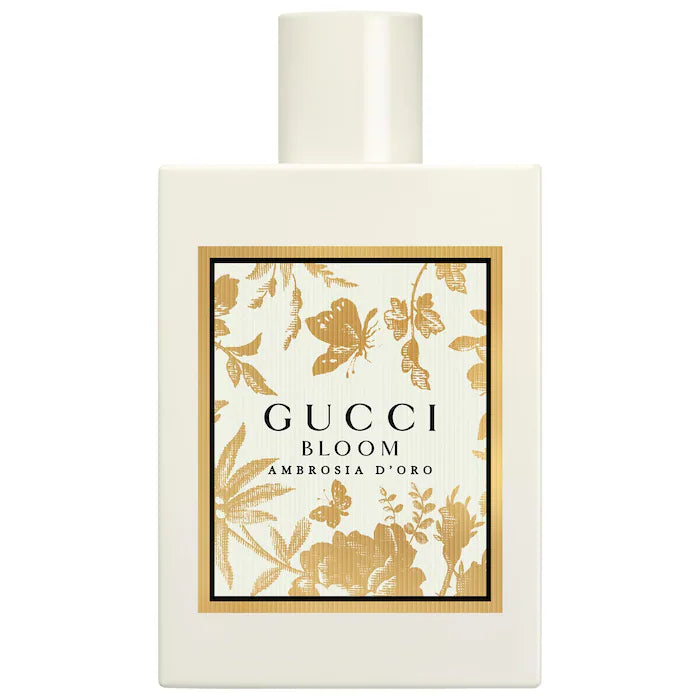 Gucci Bloom Amberosa d'Oro perfume bottle on a white background