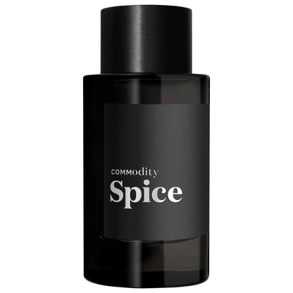 Commodity Spice Expressive EDP perfume bottle, a 2026 unisex spicy gourmand fragrance available as hand-decanted samples at Signature Scent Shop.