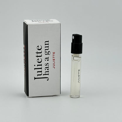 Juliette Has a Gun Juliette EDP 1.7 mL spray vial displayed with original manufacturer packaging.