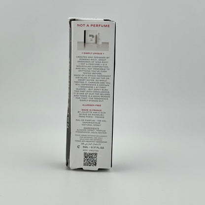 Back of Juliette Has a Gun Not a Perfume EDP 5 mL manufacturer sample showing original product labeling.