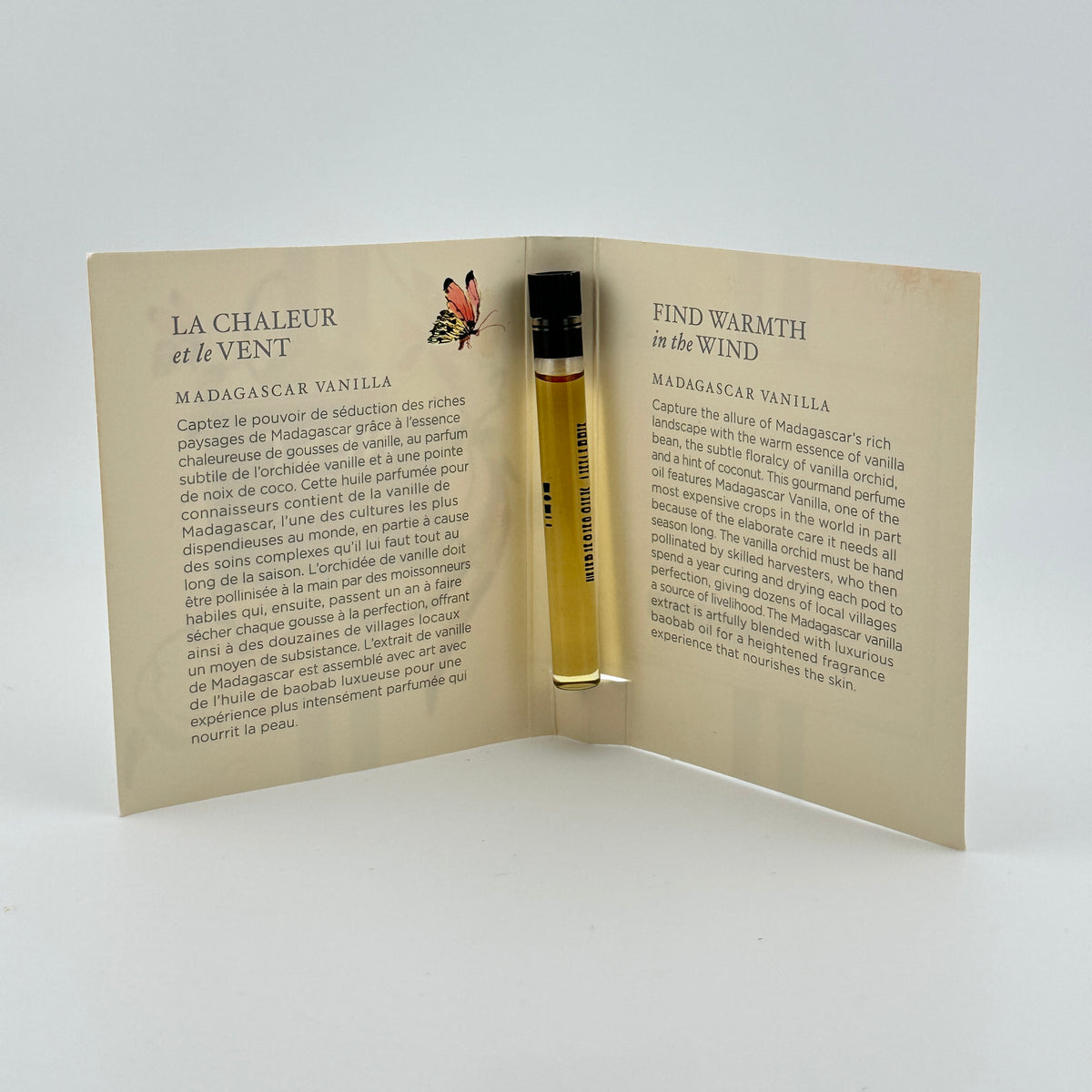 NEST Madagascar Vanilla Perfume Oil 1.5 mL vial displayed inside its original manufacturer sample packaging.
