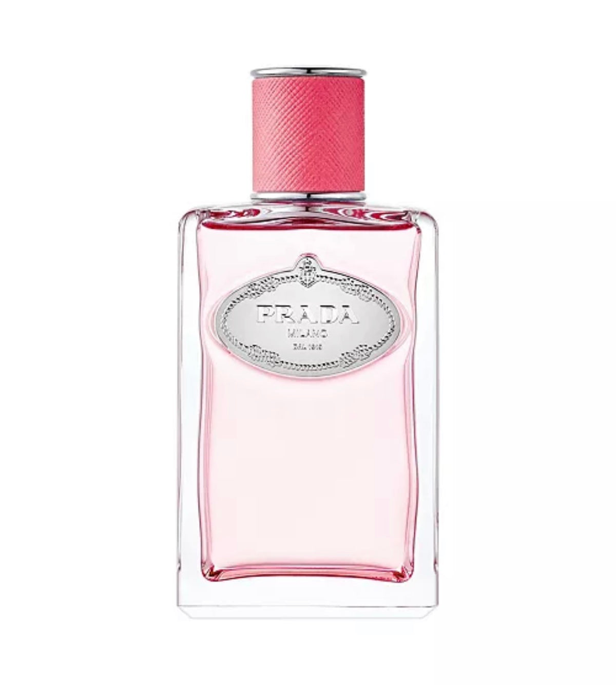 Prada Infusion de Rhubarbe EDP perfume bottle with pink cap, unisex floral fruity rhubarb fragrance