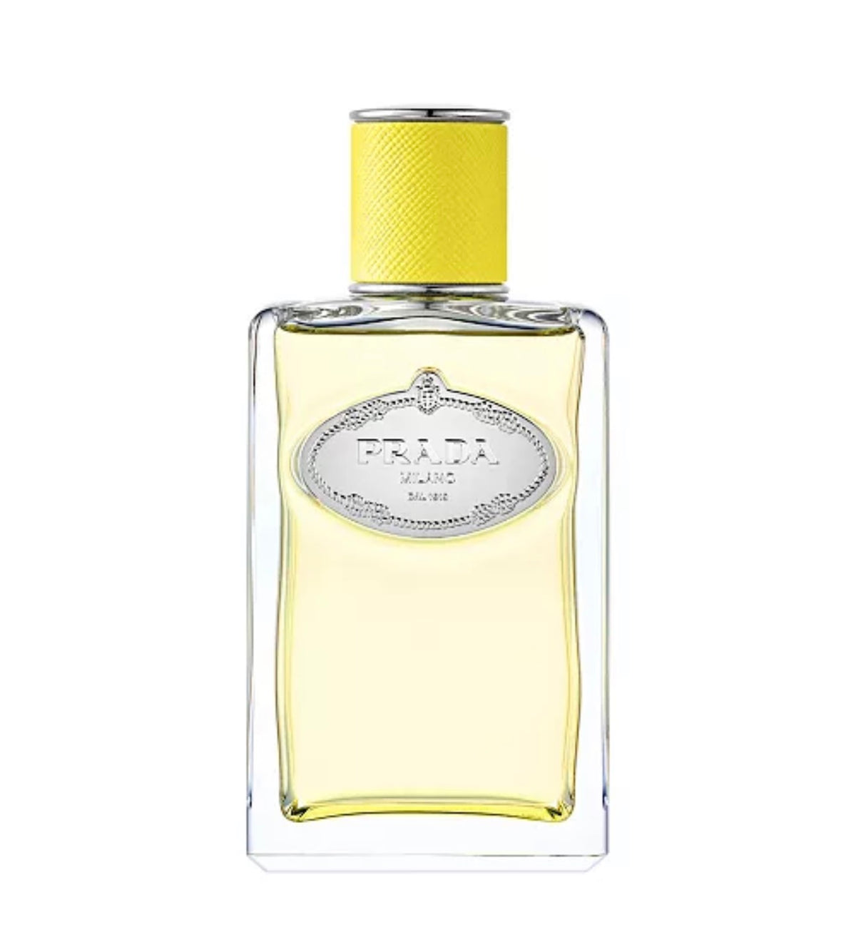 Prada Infusion d'Ylang EDP perfume bottle with yellow cap, floral woody unisex fragrance