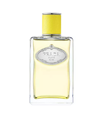 Prada Infusion d'Ylang EDP perfume bottle with yellow cap, floral woody unisex fragrance