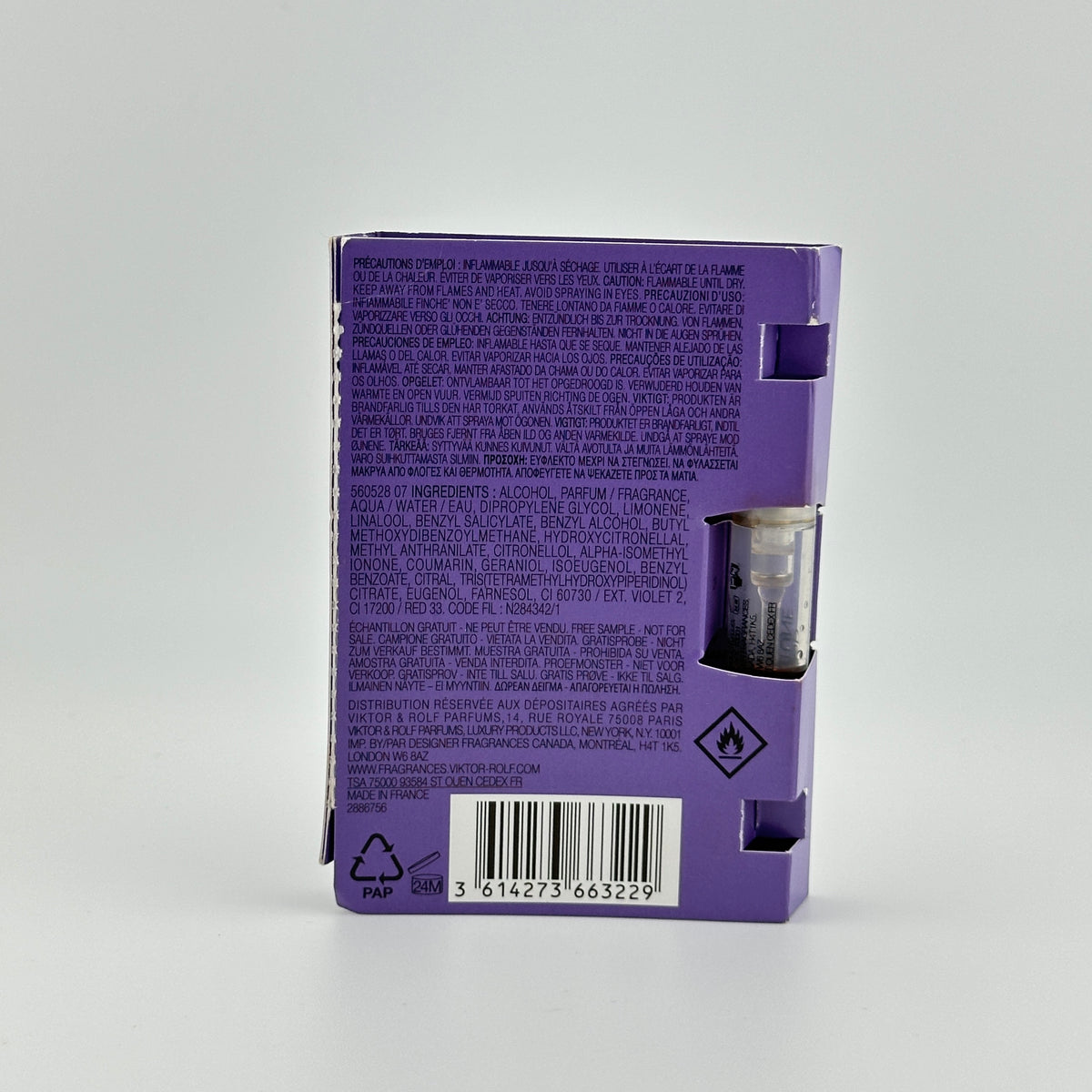 Back of Viktor & Rolf Good Fortune EDP 1.2 mL manufacturer sample showing original product labeling.